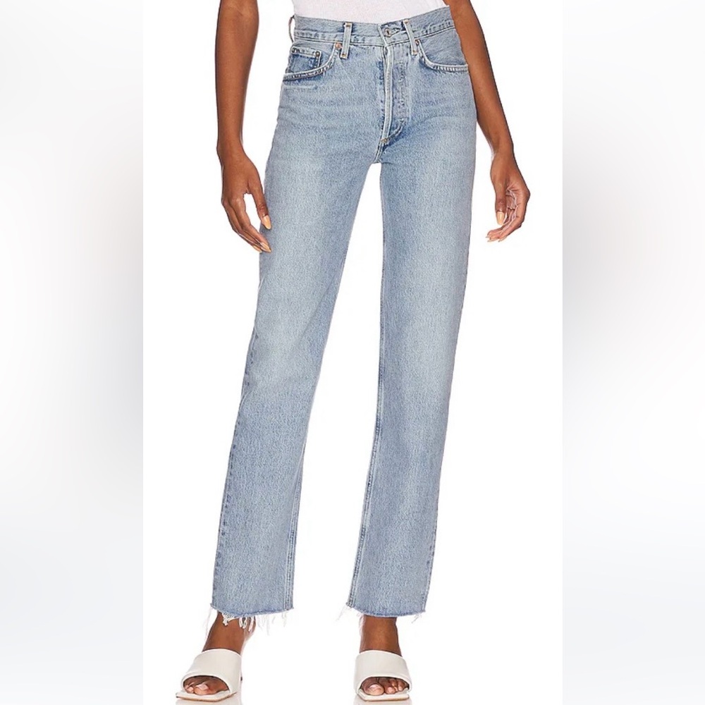 AGOLDE Lana Straight Leg Ankle Raw Hem Blue Jean Distressed Edges Size 25